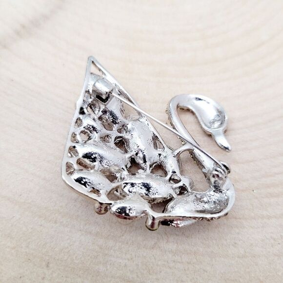 Brand New Copper Tone Swan Rhinestone Brooch Pin - Picture 4 of 9